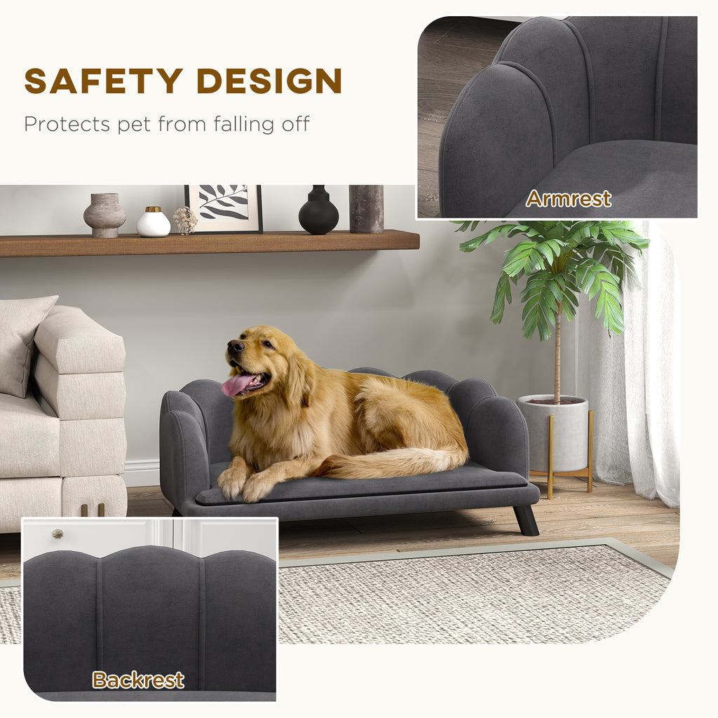 Pearl Design Pet Sofa for Medium and Large Sized Dogs, Pet Bed with Cushion and Solid Wood Legs, Charcoal Gray CITADEL