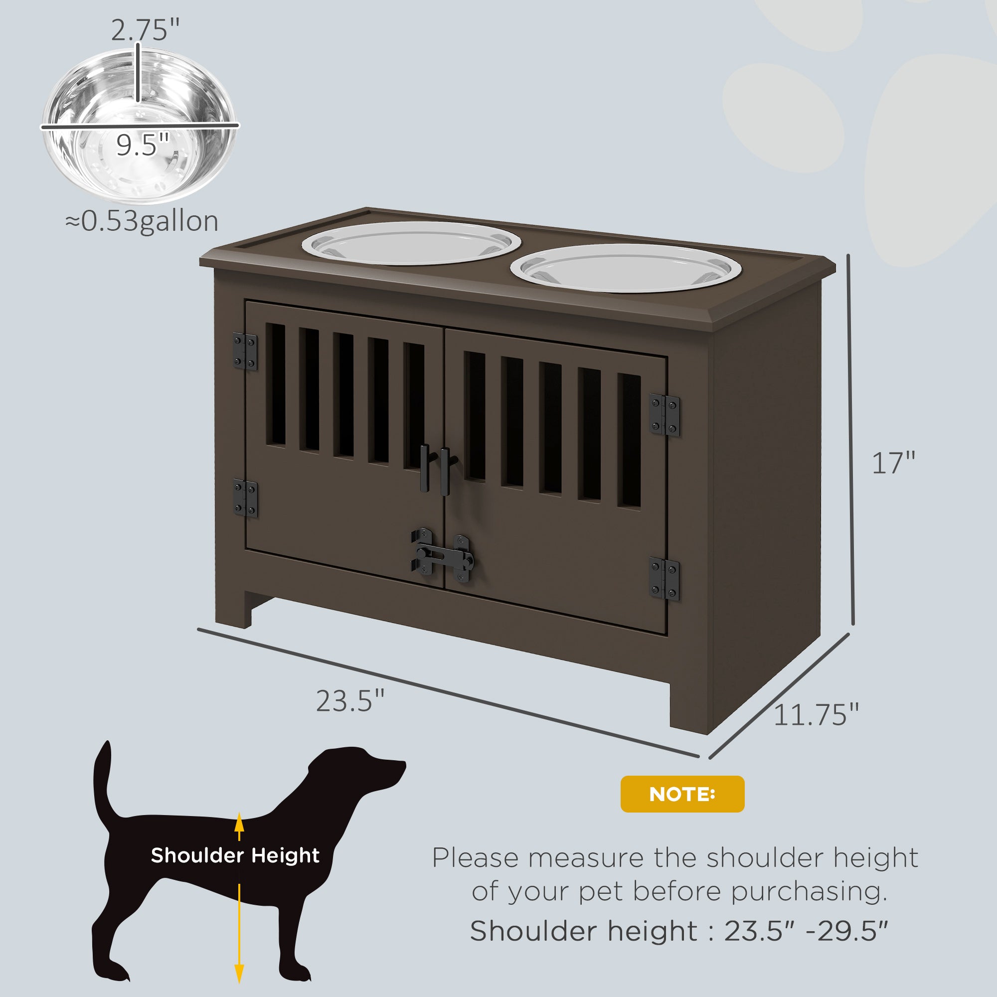 Dog Food Storage Cabinet with Bowls & Dog Feeding Station, Espresso CITADEL