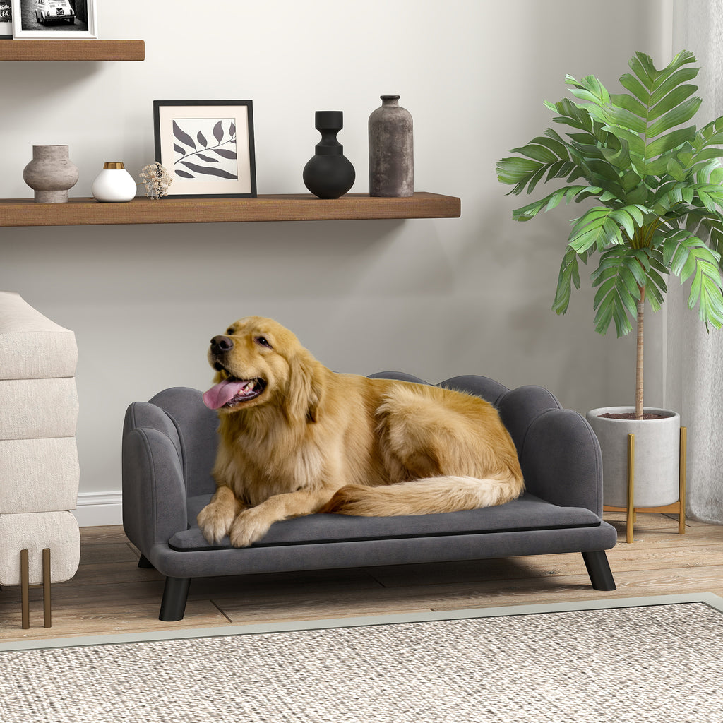 Pearl Design Pet Sofa for Medium and Large Sized Dogs, Pet Bed with Cushion and Solid Wood Legs, Charcoal Gray CITADEL