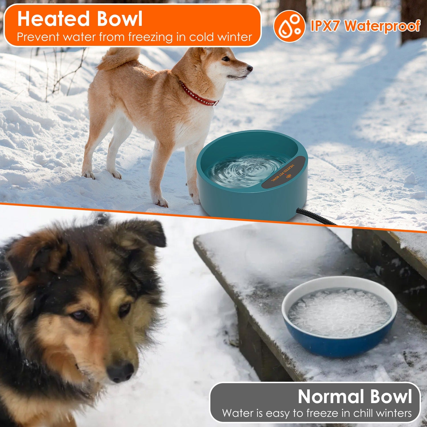 1Pc Heated Water Bowl For Dog Cat 74.4OZ Heating Water Dish IP67 Waterproof Thermal Water Bowl Heated Pet Bowl Dog Cat Water Feeder Bowl For Dog Cat Rabbit Pet CITADEL