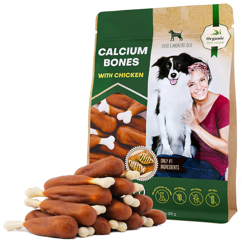 Dog Calcium Bones Wrapped Chicken & Rawhide Free Chew Treats Pet Healthy Dried Snacks Grain Free Organic Meat Chews For Training Small Large Dogs CITADEL