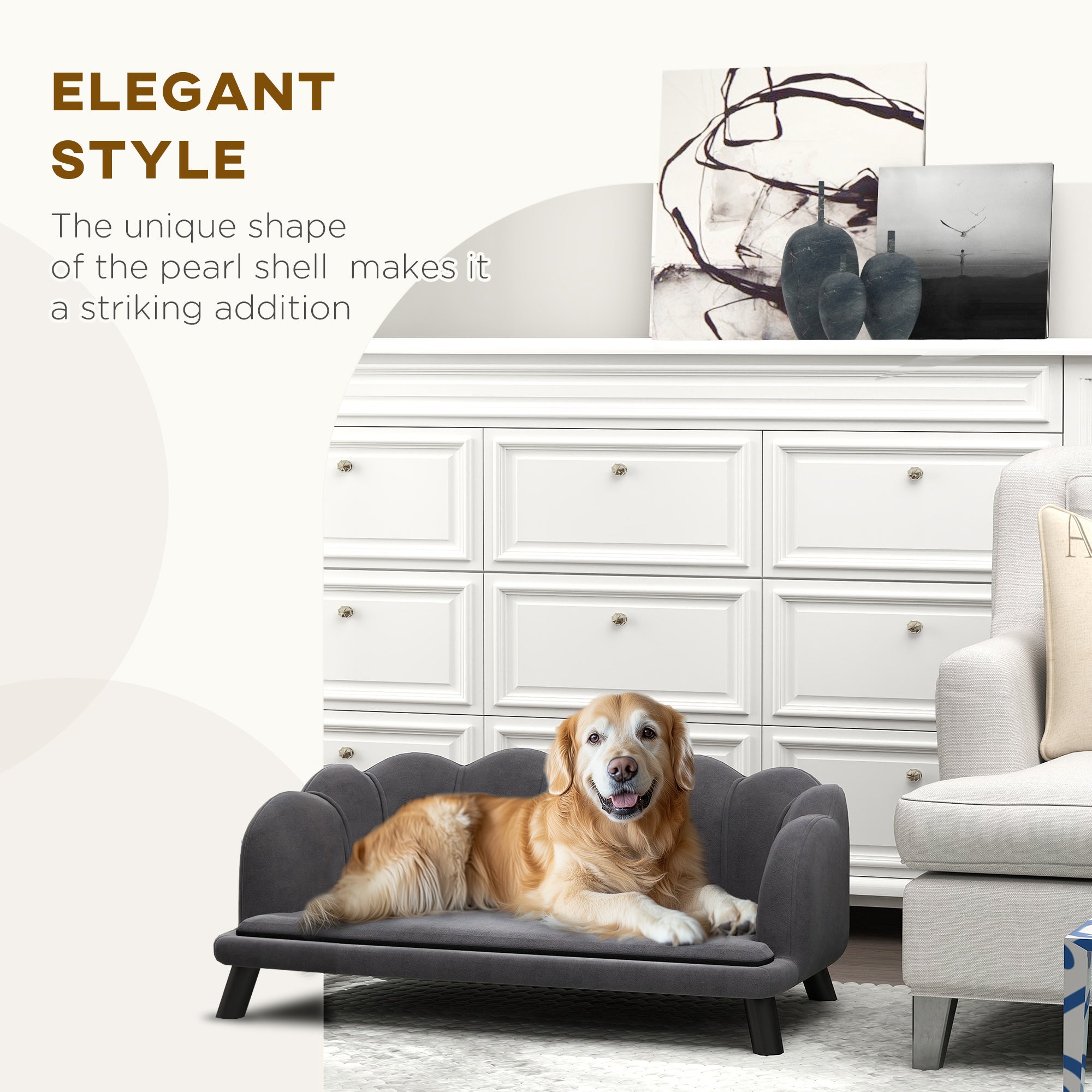 Pearl Design Pet Sofa for Medium and Large Sized Dogs, Pet Bed with Cushion and Solid Wood Legs, Charcoal Gray CITADEL
