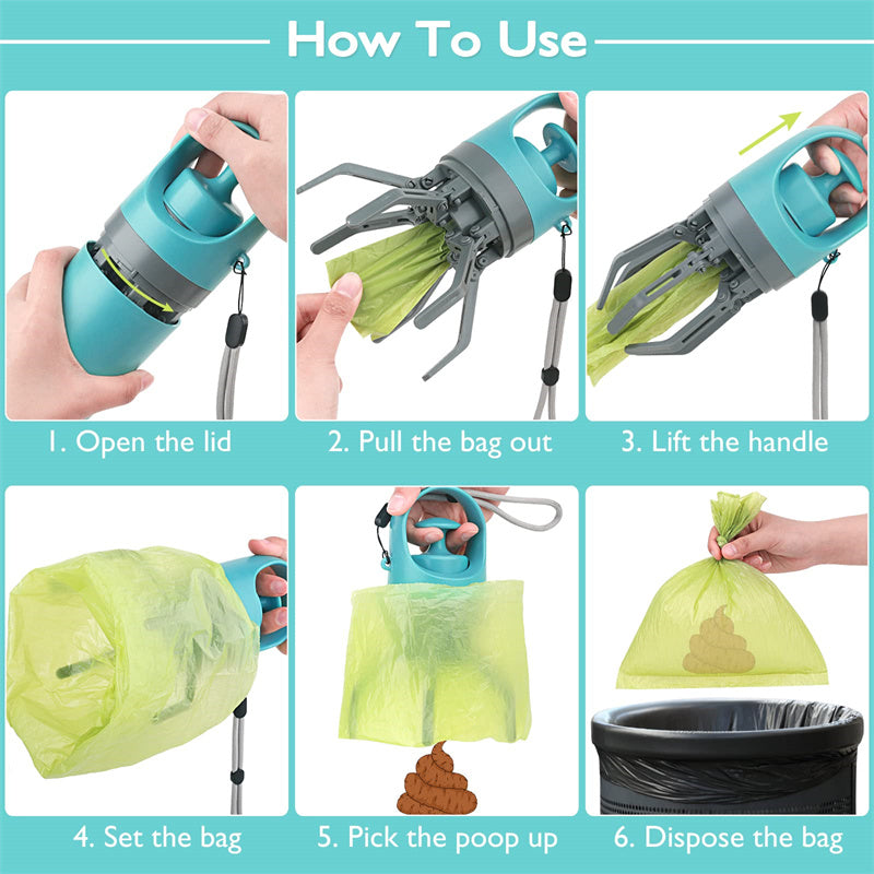 Portable Lightweight Dog Pooper Scooper With Built-in Poop Bag Dispenser Eight-claw Shovel For Pet Toilet Picker Pet Products CITADEL